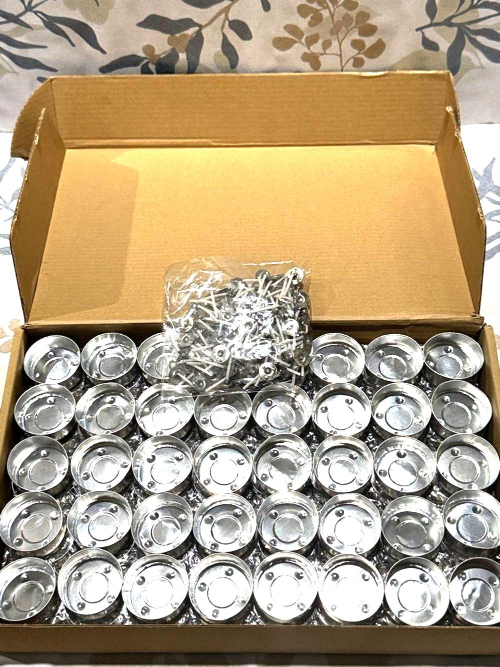 Bulk Silver Metal Tea Light Holders-pack of 120 holder and 120 wicks - Picture 2 of 4